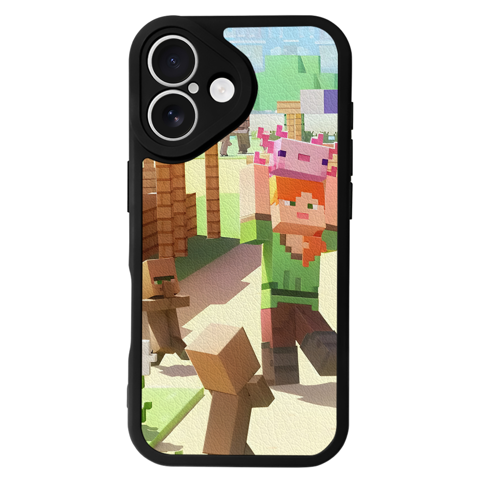 （画像用） マインクラフト ブロックの世界 Minecraft MC Block world 【iPhone 16シリーズ対応】シリコンスマホケース（レザー調） 材質：シリコン